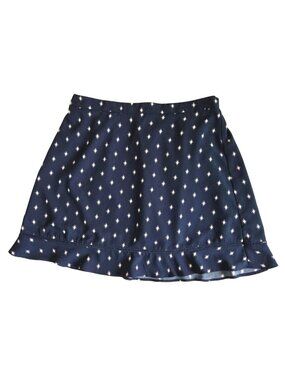 Loft Outlet Navy Diamond Print Ruffle Hem A-Line Skirt Petite LP Cotton Lined